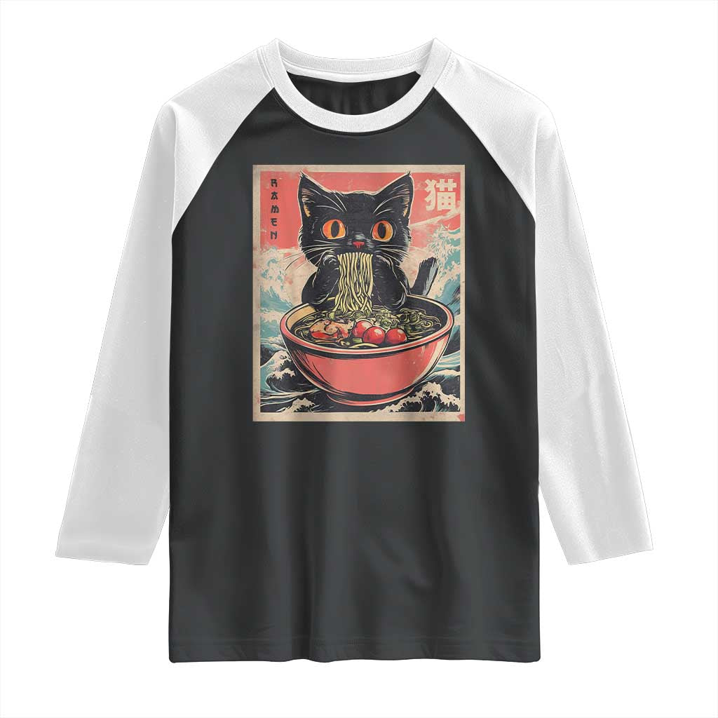 Cat Ramen Japanese Inspo Graphic Raglan Shirt Funny Kawaii Cat Anime Gifts - Wonder Print Shop
