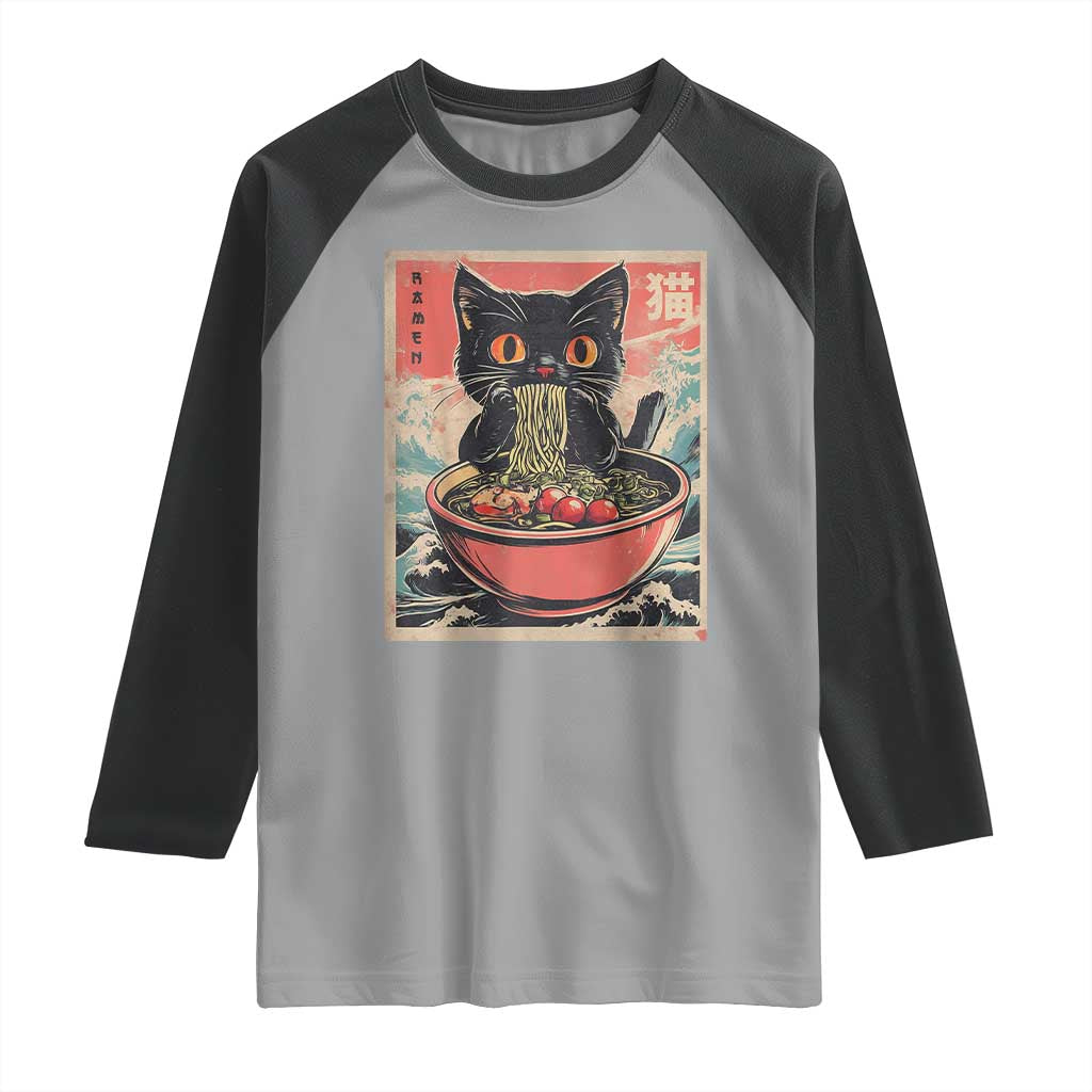 Cat Ramen Japanese Inspo Graphic Raglan Shirt Funny Kawaii Cat Anime Gifts - Wonder Print Shop