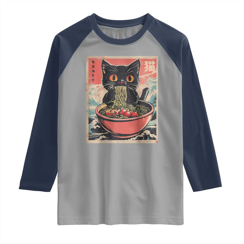 Cat Ramen Japanese Inspo Graphic Raglan Shirt Funny Kawaii Cat Anime Gifts - Wonder Print Shop