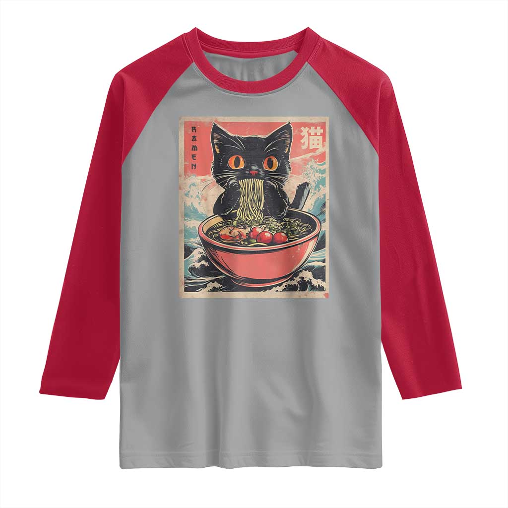 Cat Ramen Japanese Inspo Graphic Raglan Shirt Funny Kawaii Cat Anime Gifts - Wonder Print Shop