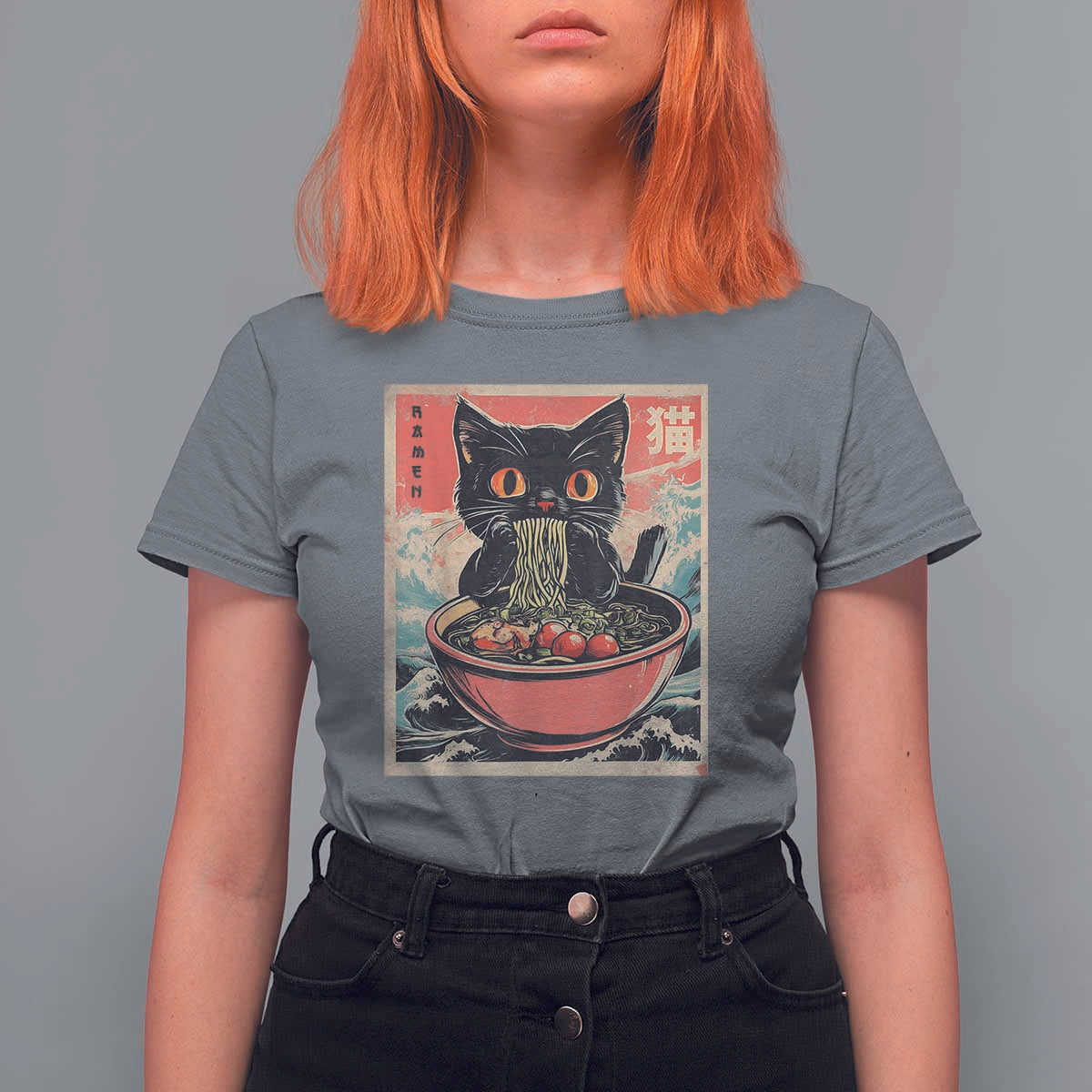 Cat Ramen Japanese Inspo Graphic T Shirt For Women Funny Kawaii Cat Anime Gifts - Wonder Print Shop