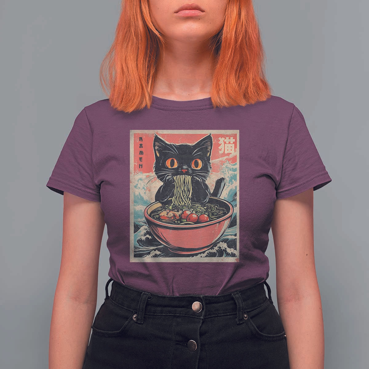 Cat Ramen Japanese Inspo Graphic T Shirt For Women Funny Kawaii Cat Anime Gifts - Wonder Print Shop