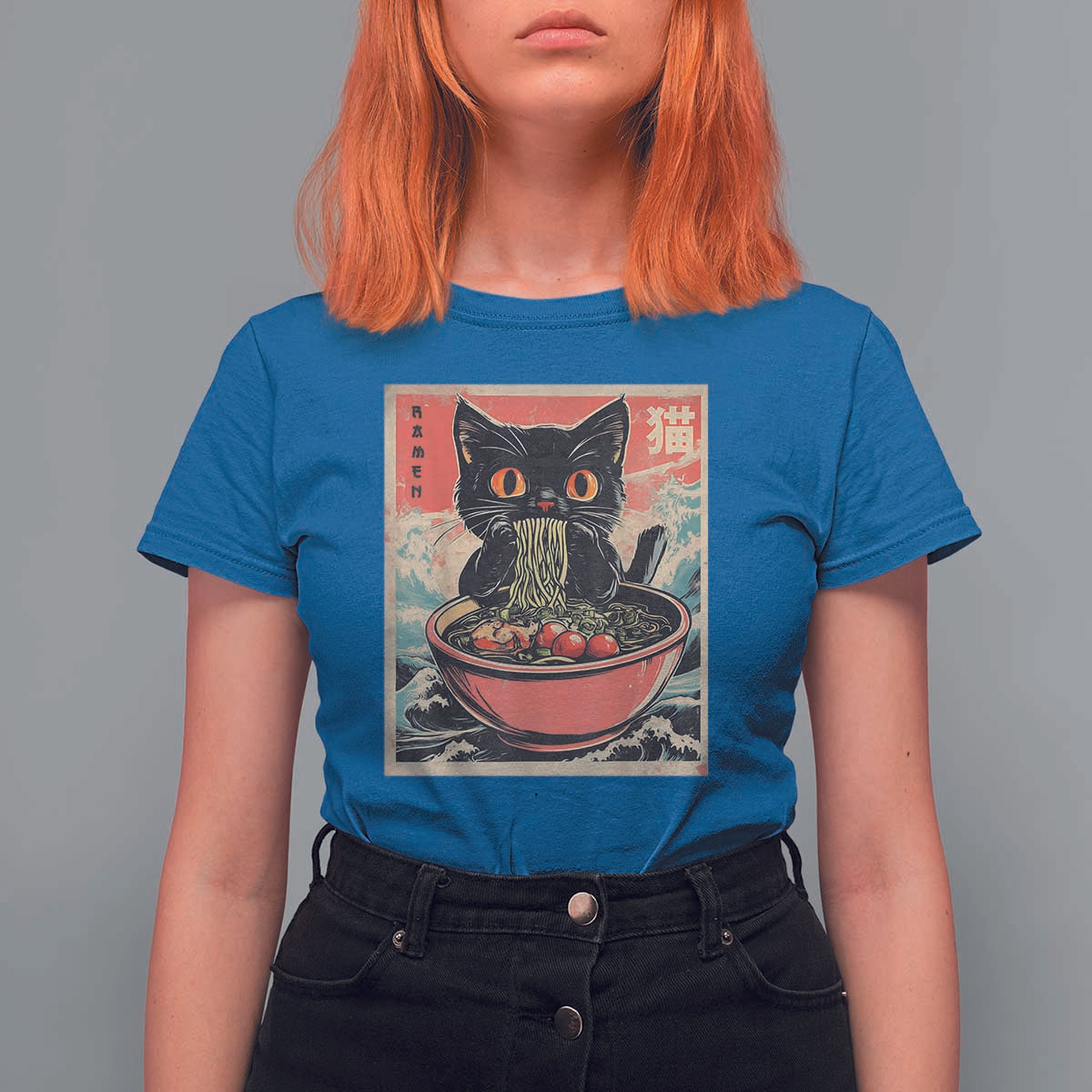 Cat Ramen Japanese Inspo Graphic T Shirt For Women Funny Kawaii Cat Anime Gifts - Wonder Print Shop