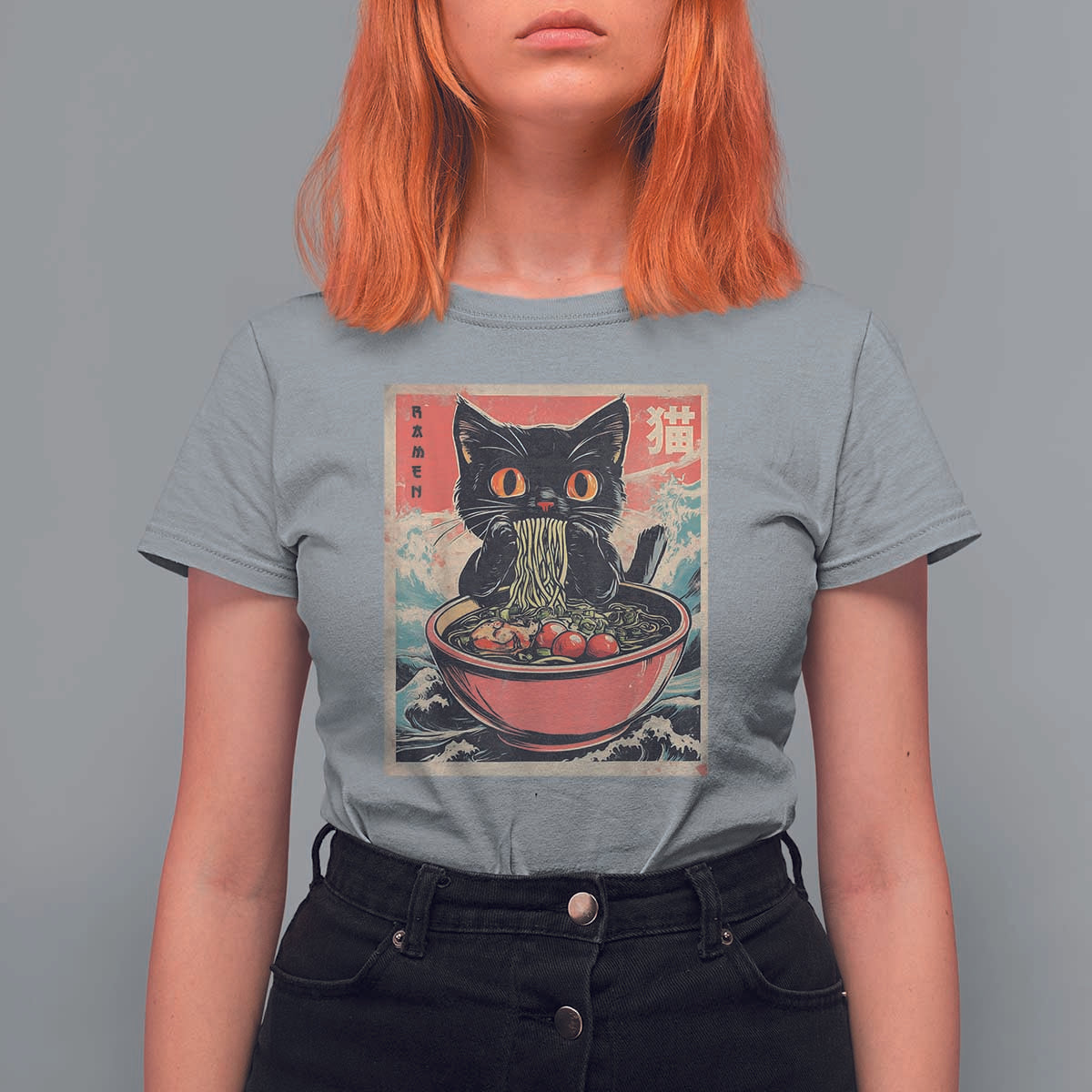 Cat Ramen Japanese Inspo Graphic T Shirt For Women Funny Kawaii Cat Anime Gifts - Wonder Print Shop