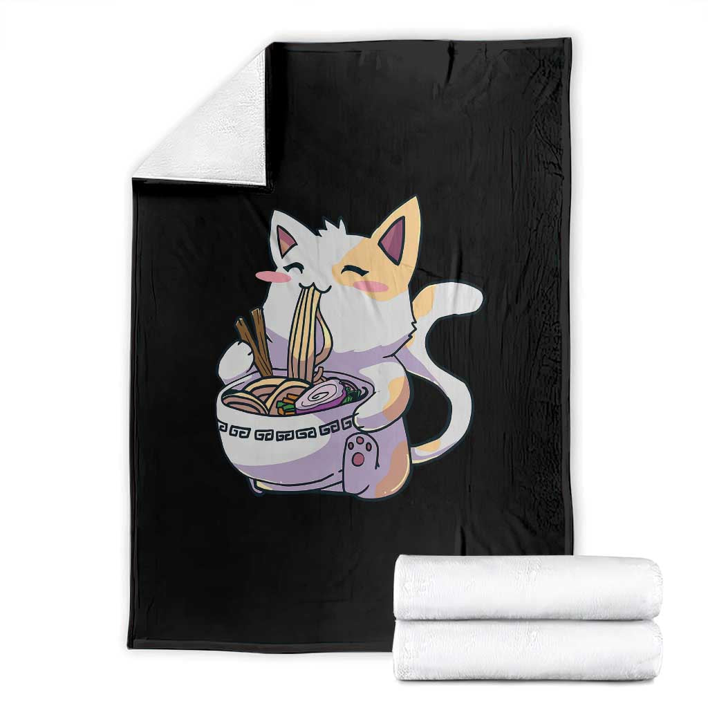 Ramen Cat Kawaii Throw Blanket Anime Japanese Neko Cute Graphic - Wonder Print Shop