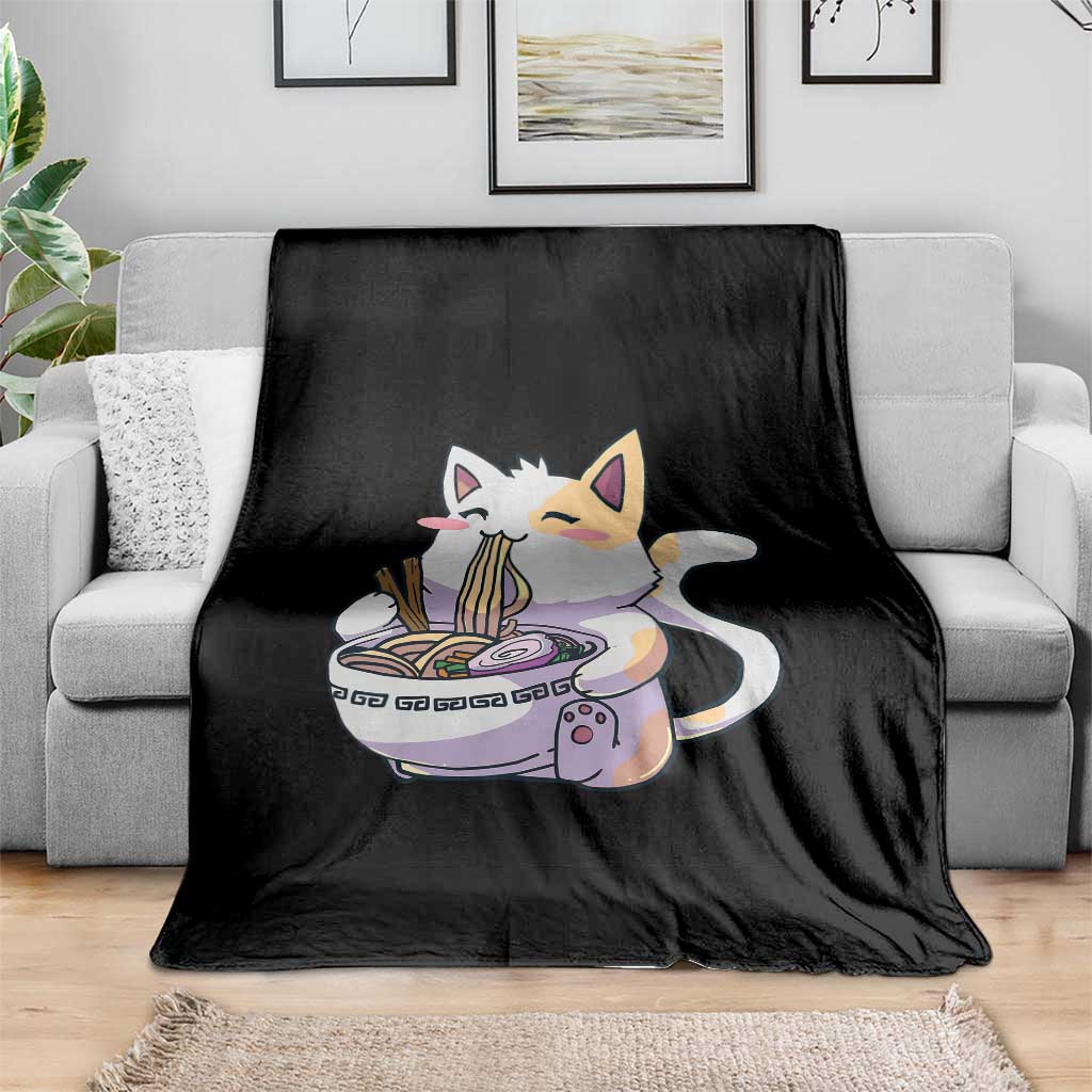 Ramen Cat Kawaii Throw Blanket Anime Japanese Neko Cute Graphic - Wonder Print Shop