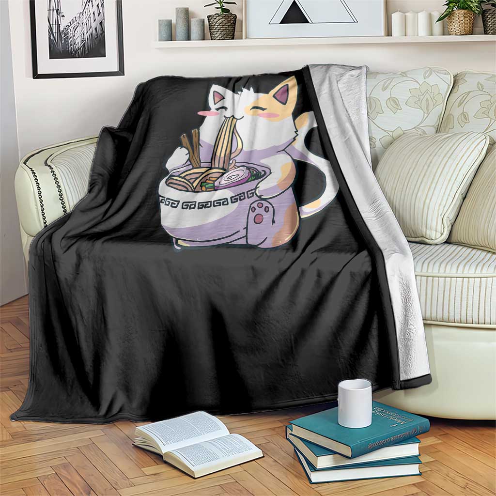 Ramen Cat Kawaii Throw Blanket Anime Japanese Neko Cute Graphic - Wonder Print Shop