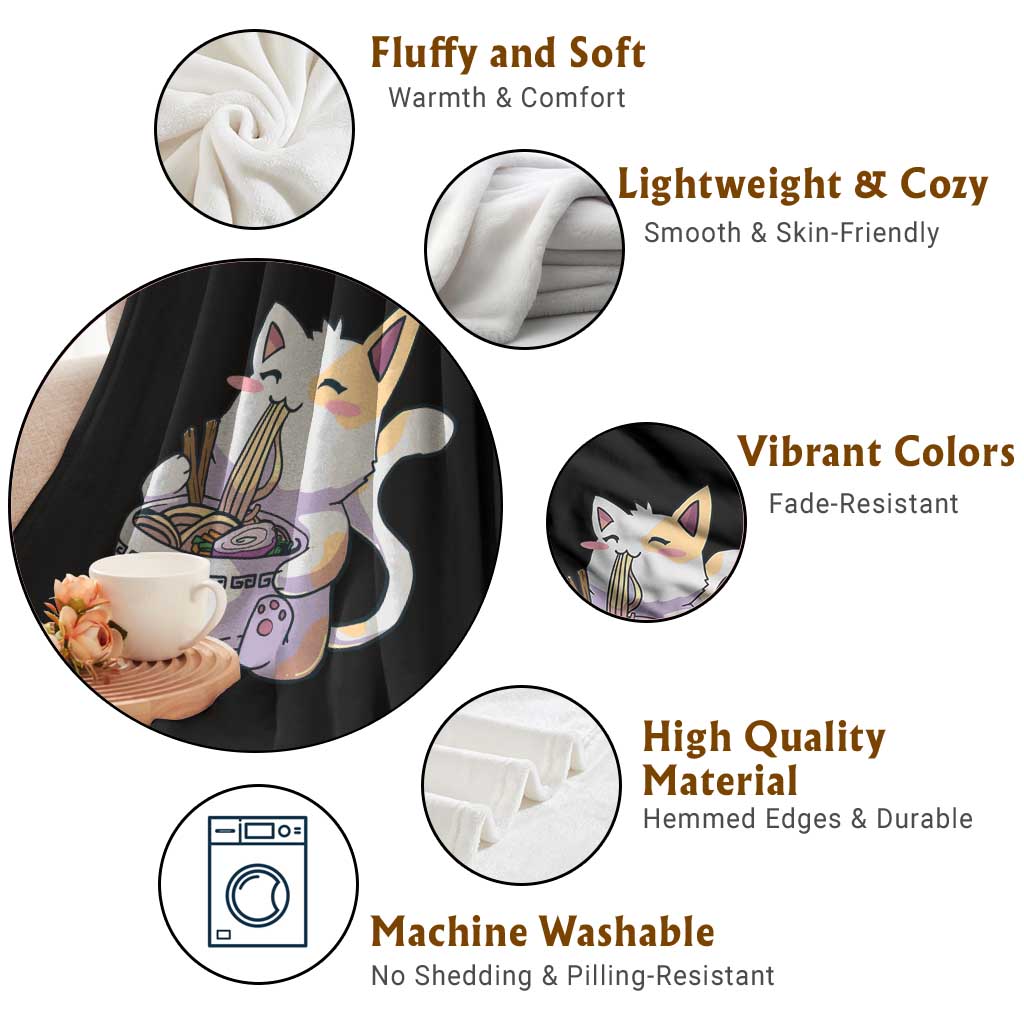 Ramen Cat Kawaii Throw Blanket Anime Japanese Neko Cute Graphic - Wonder Print Shop