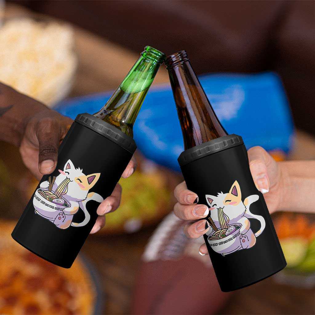 Ramen Cat Kawaii 4 in 1 Can Cooler Tumbler Anime Japanese Neko Cute Graphic - Wonder Print Shop