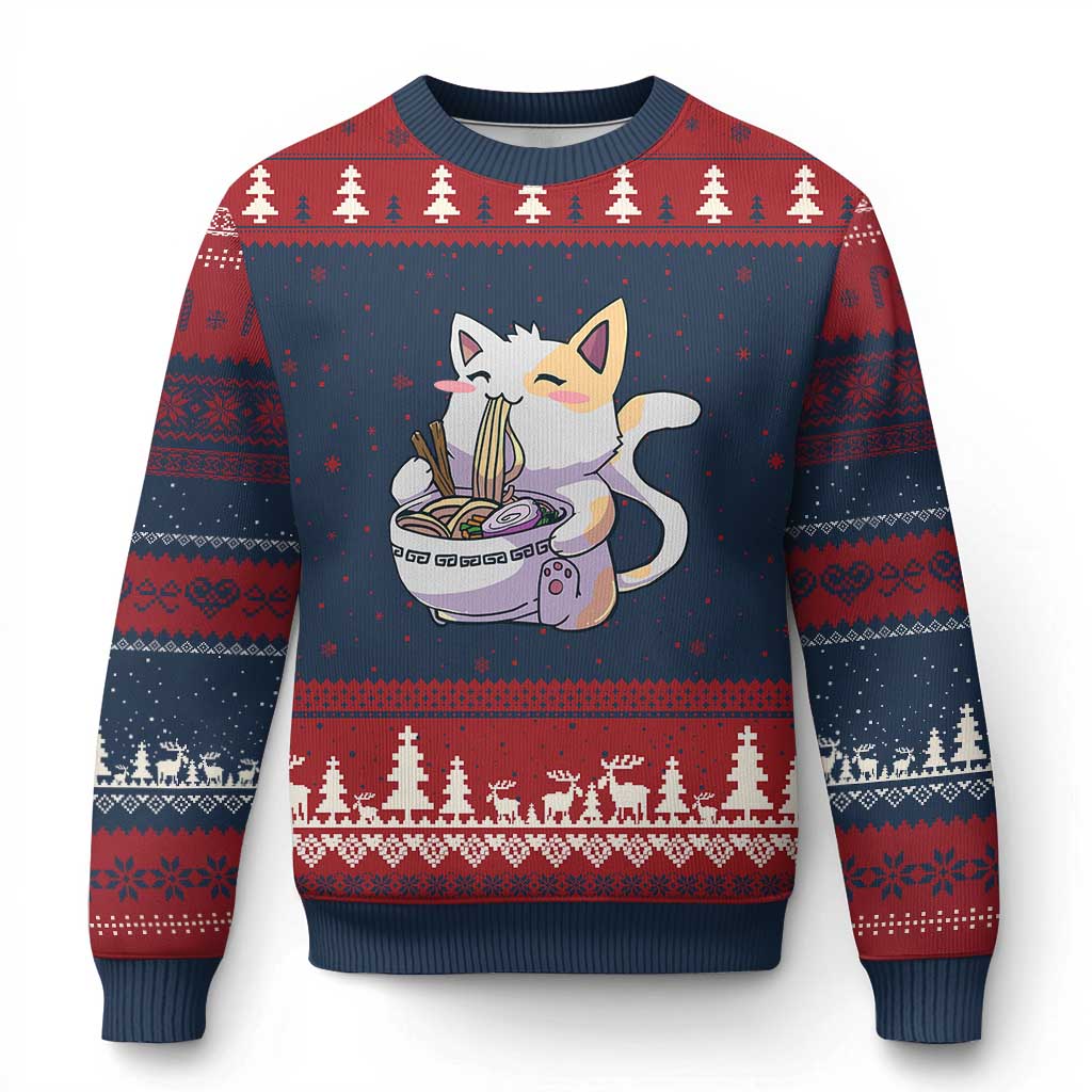 Ramen Cat Kawaii Ugly Christmas Sweater Anime Japanese Neko Cute Graphic - Wonder Print Shop