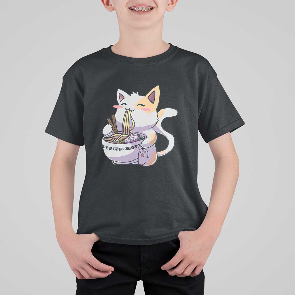 Ramen Cat Kawaii T Shirt For Kid Anime Japanese Neko Cute Graphic - Wonder Print Shop