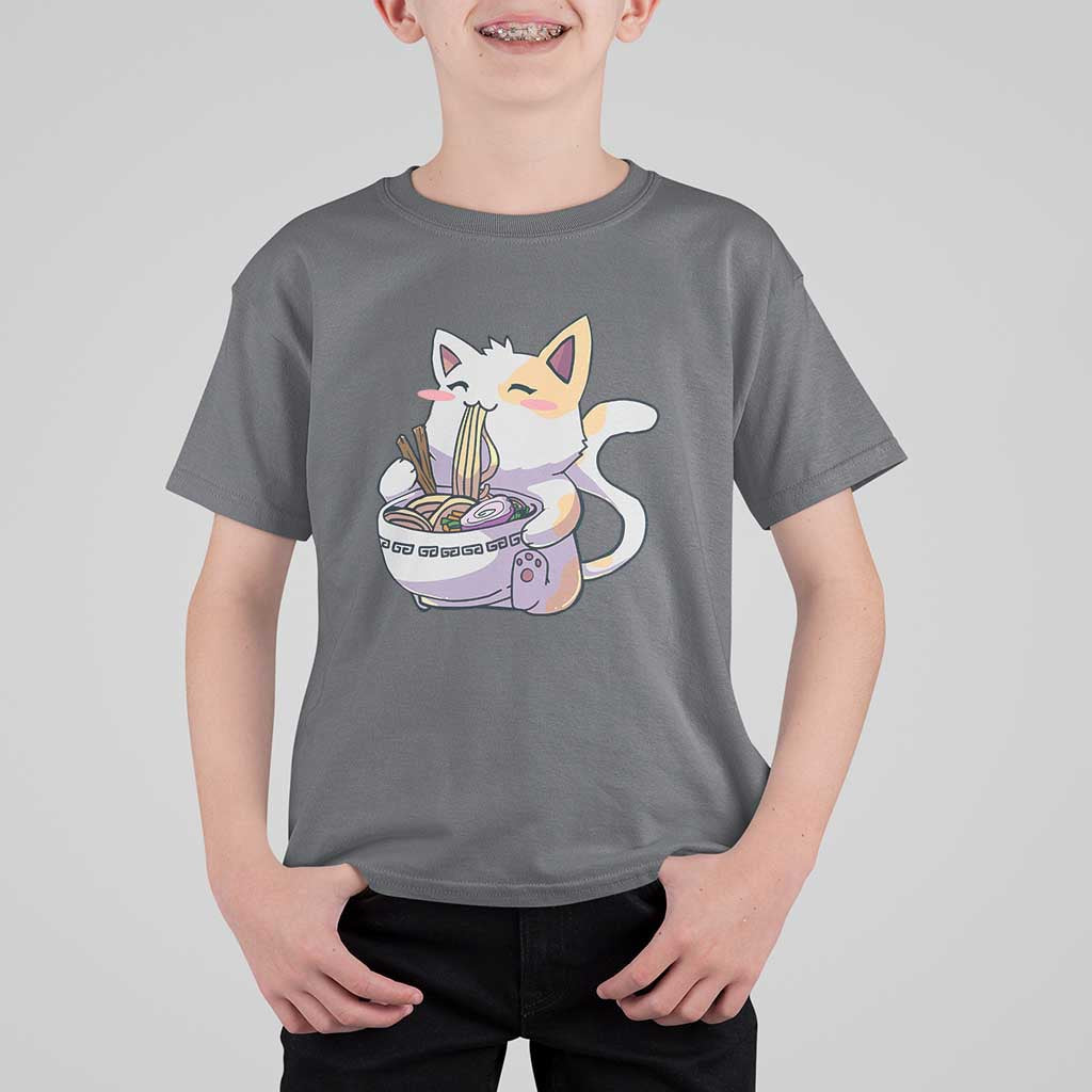 Ramen Cat Kawaii T Shirt For Kid Anime Japanese Neko Cute Graphic - Wonder Print Shop