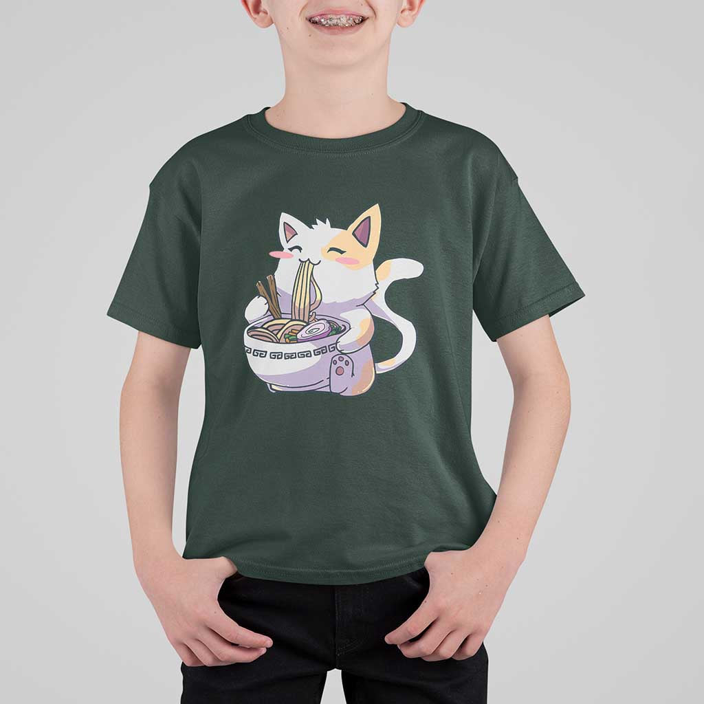 Ramen Cat Kawaii T Shirt For Kid Anime Japanese Neko Cute Graphic - Wonder Print Shop