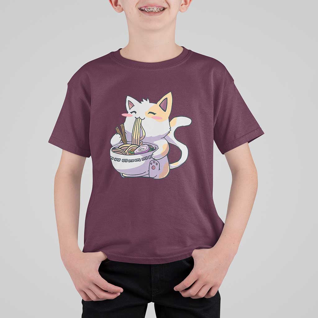 Ramen Cat Kawaii T Shirt For Kid Anime Japanese Neko Cute Graphic - Wonder Print Shop