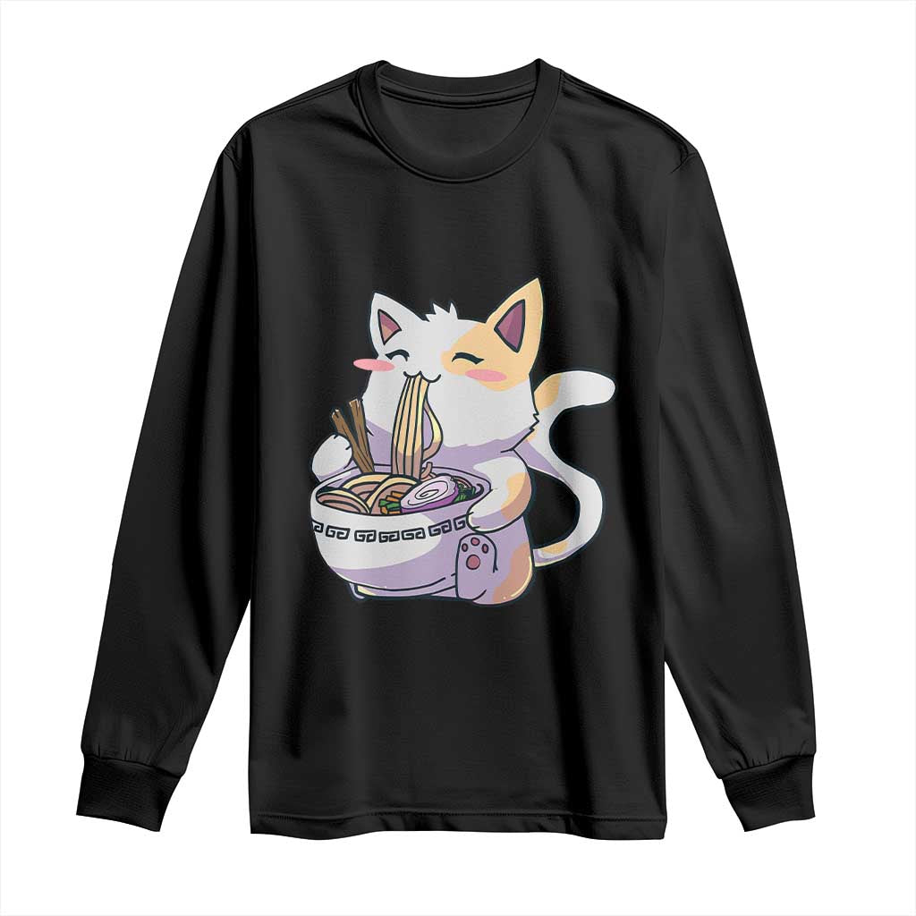 Ramen Cat Kawaii Long Sleeve Shirt Anime Japanese Neko Cute Graphic - Wonder Print Shop
