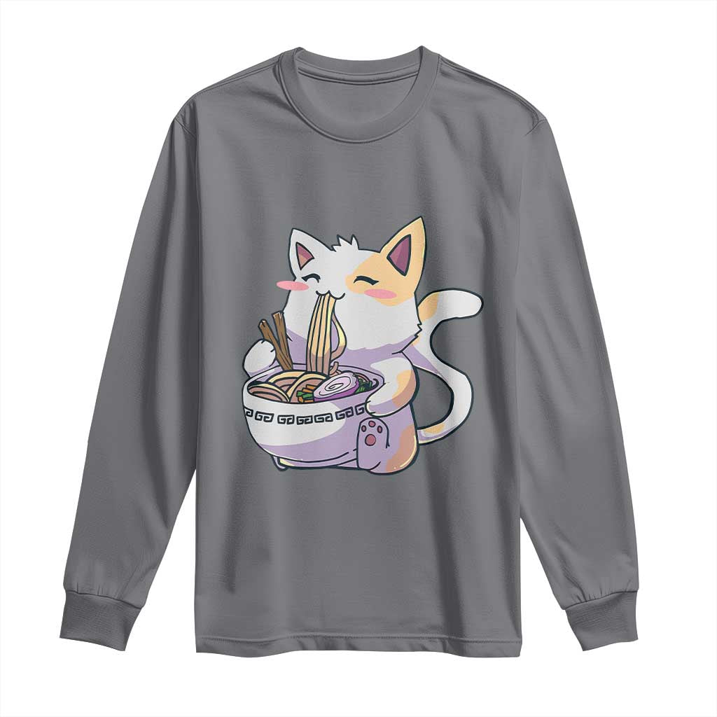 Ramen Cat Kawaii Long Sleeve Shirt Anime Japanese Neko Cute Graphic - Wonder Print Shop