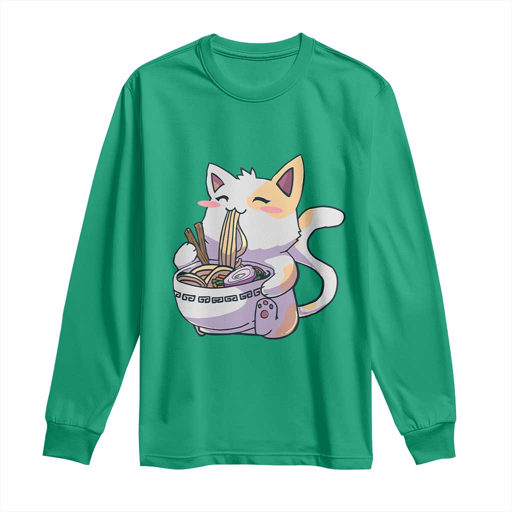 Ramen Cat Kawaii Long Sleeve Shirt Anime Japanese Neko Cute Graphic - Wonder Print Shop