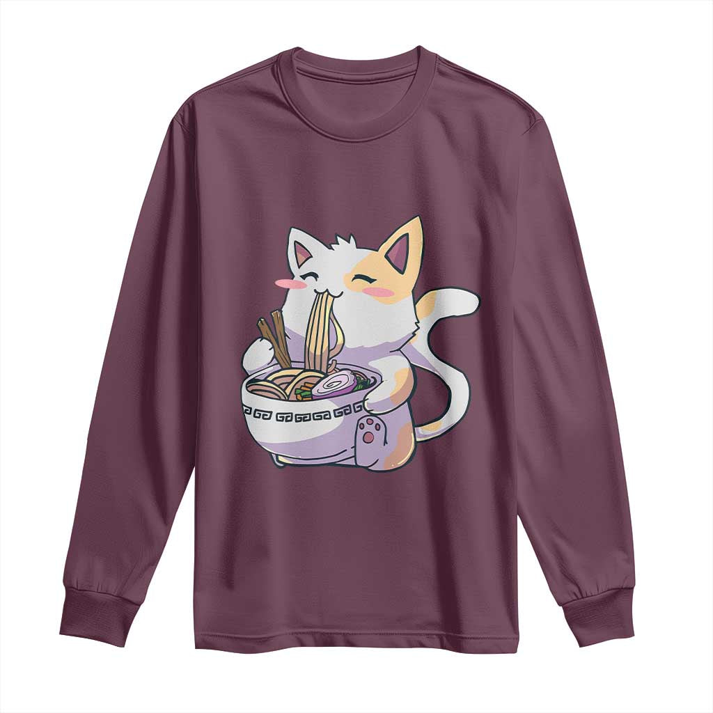 Ramen Cat Kawaii Long Sleeve Shirt Anime Japanese Neko Cute Graphic - Wonder Print Shop