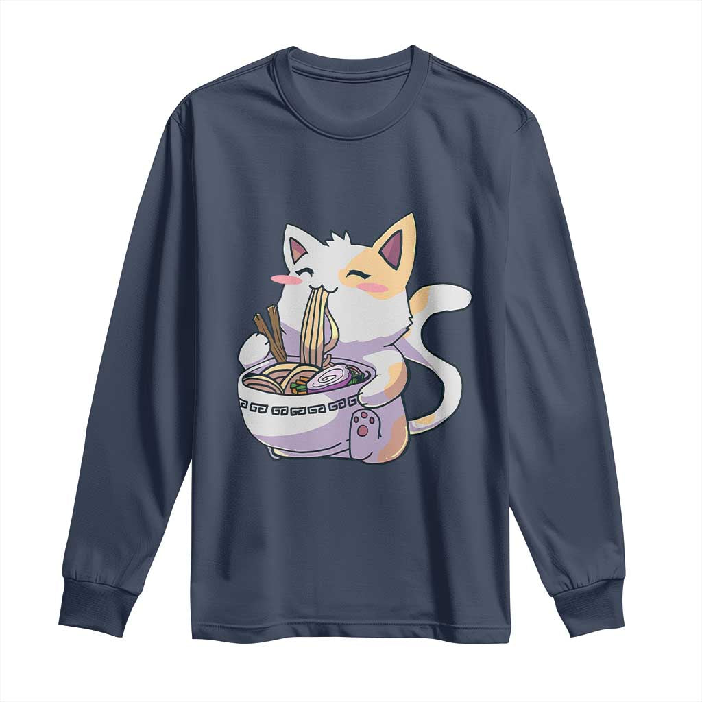 Ramen Cat Kawaii Long Sleeve Shirt Anime Japanese Neko Cute Graphic - Wonder Print Shop