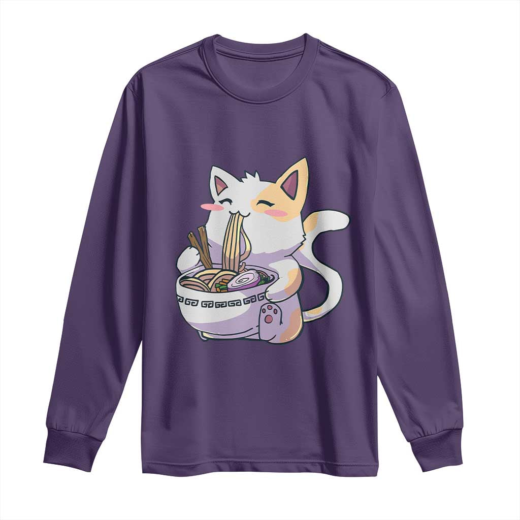 Ramen Cat Kawaii Long Sleeve Shirt Anime Japanese Neko Cute Graphic - Wonder Print Shop
