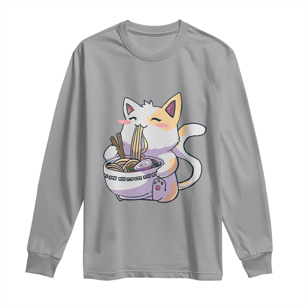 Ramen Cat Kawaii Long Sleeve Shirt Anime Japanese Neko Cute Graphic - Wonder Print Shop