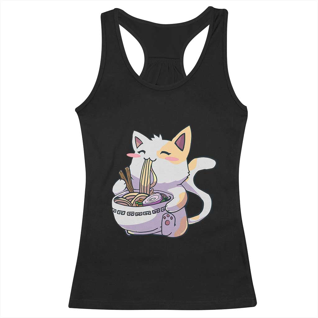 Ramen Cat Kawaii Racerback Tank Top Anime Japanese Neko Cute Graphic - Wonder Print Shop