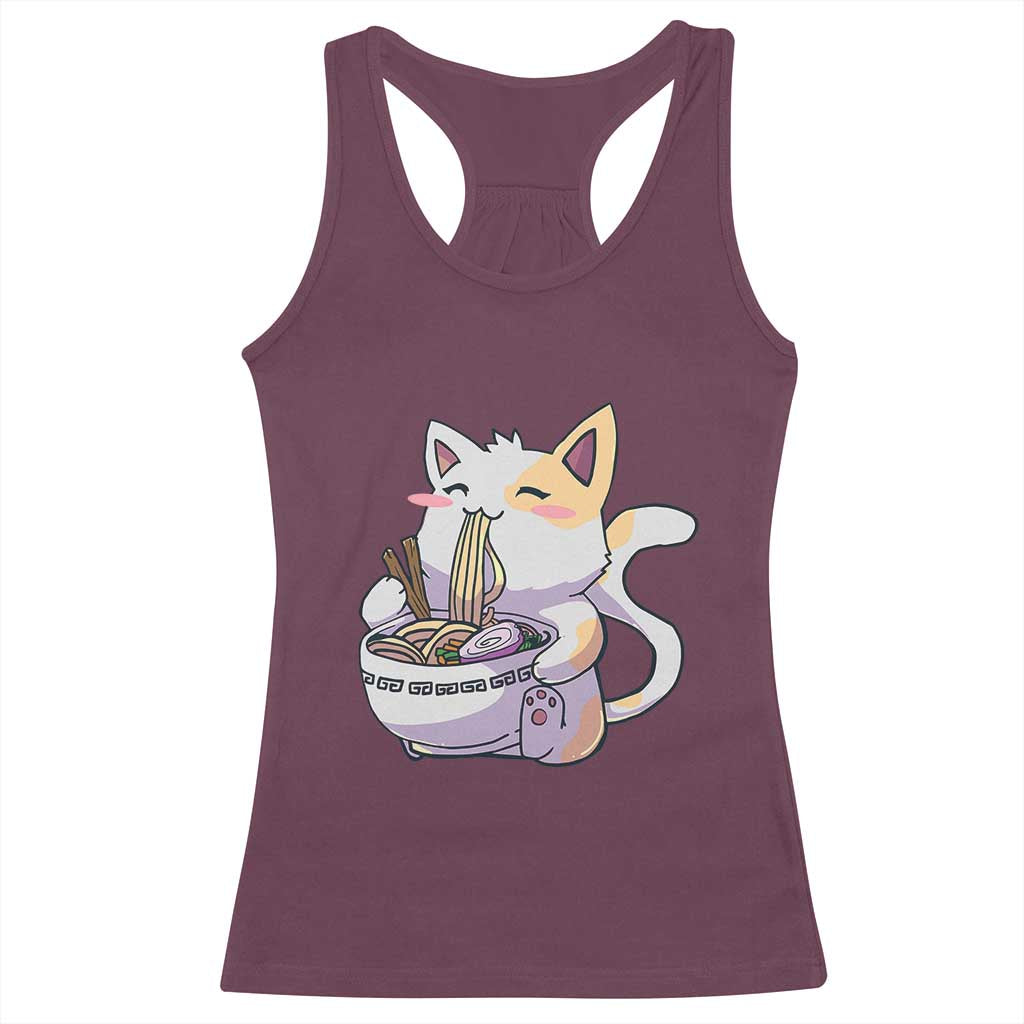 Ramen Cat Kawaii Racerback Tank Top Anime Japanese Neko Cute Graphic - Wonder Print Shop