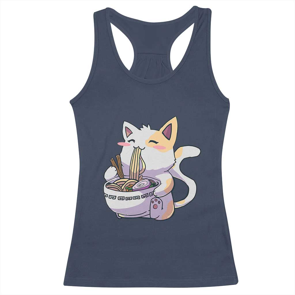 Ramen Cat Kawaii Racerback Tank Top Anime Japanese Neko Cute Graphic - Wonder Print Shop