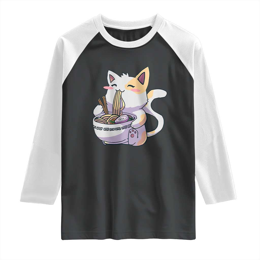 Ramen Cat Kawaii Raglan Shirt Anime Japanese Neko Cute Graphic - Wonder Print Shop