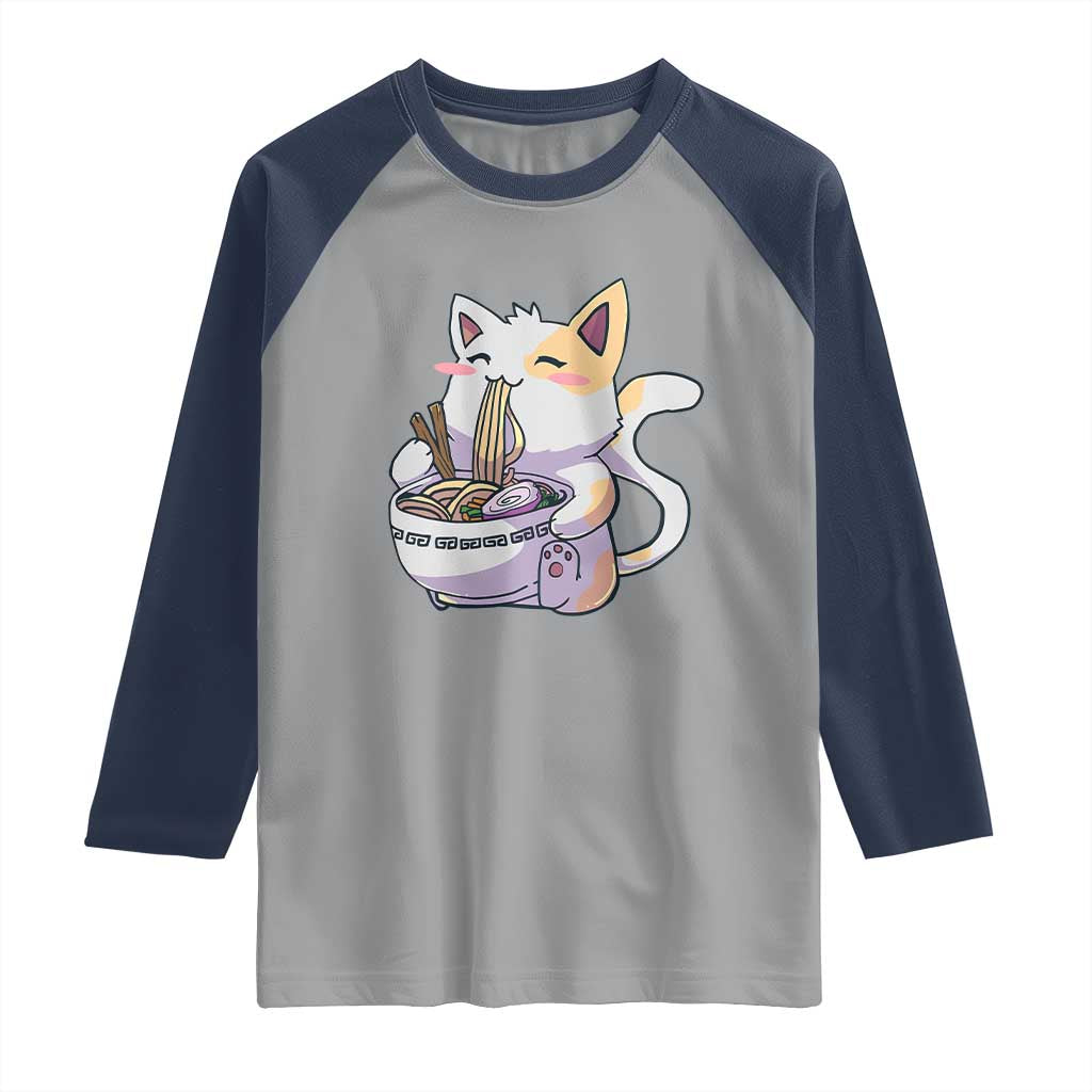 Ramen Cat Kawaii Raglan Shirt Anime Japanese Neko Cute Graphic - Wonder Print Shop