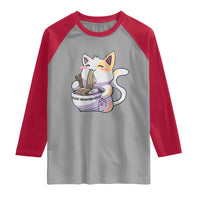 Ramen Cat Kawaii Raglan Shirt Anime Japanese Neko Cute Graphic - Wonder Print Shop