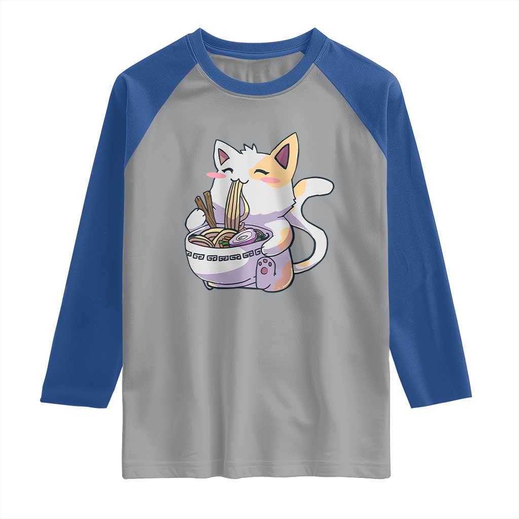 Ramen Cat Kawaii Raglan Shirt Anime Japanese Neko Cute Graphic - Wonder Print Shop