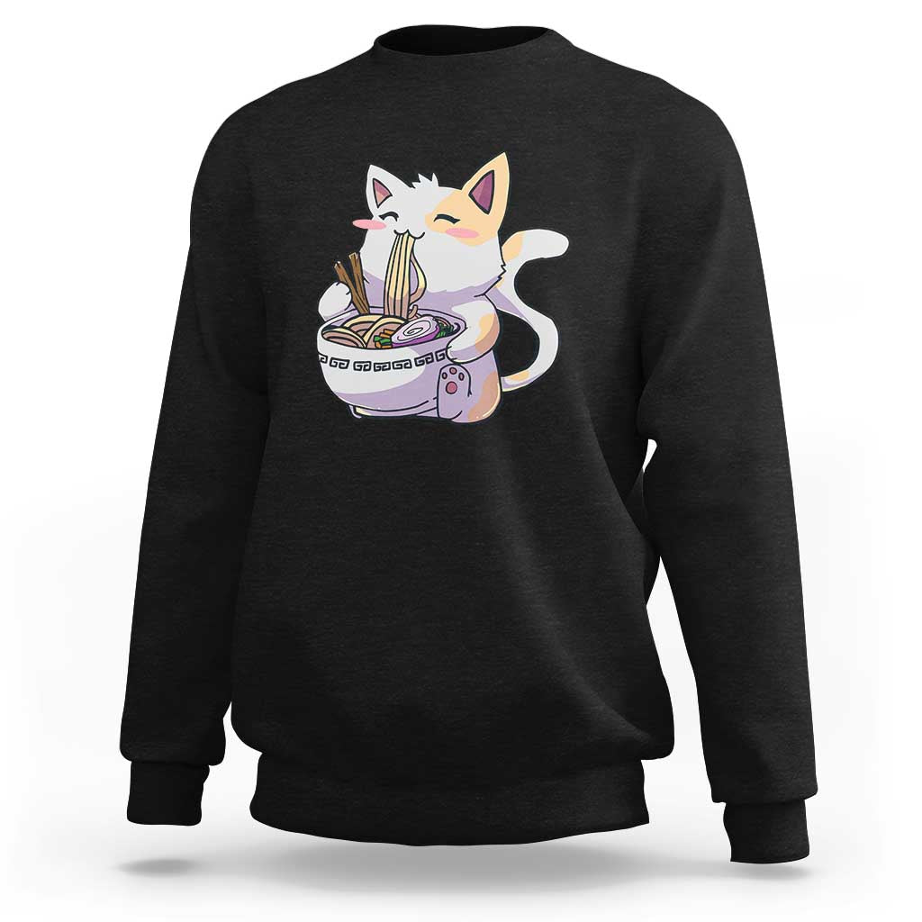 Ramen Cat Kawaii Sweatshirt Anime Japanese Neko Cute Graphic - Wonder Print Shop