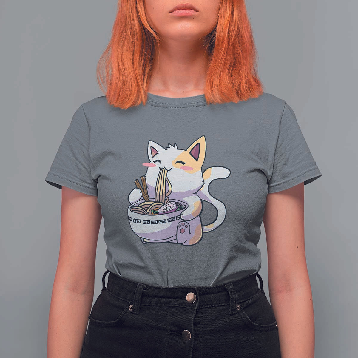 Ramen Cat Kawaii T Shirt For Women Anime Japanese Neko Cute Graphic - Wonder Print Shop