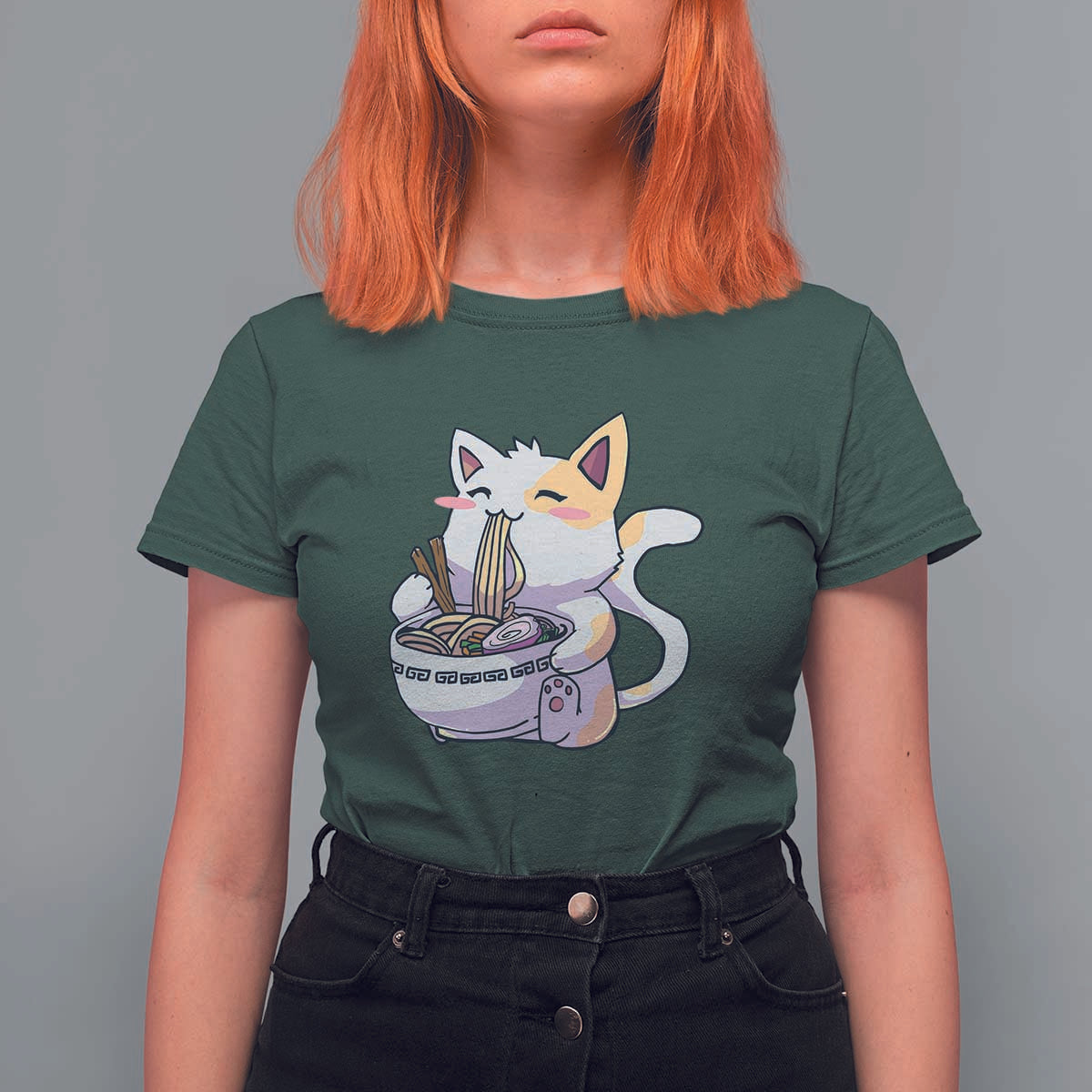 Ramen Cat Kawaii T Shirt For Women Anime Japanese Neko Cute Graphic - Wonder Print Shop