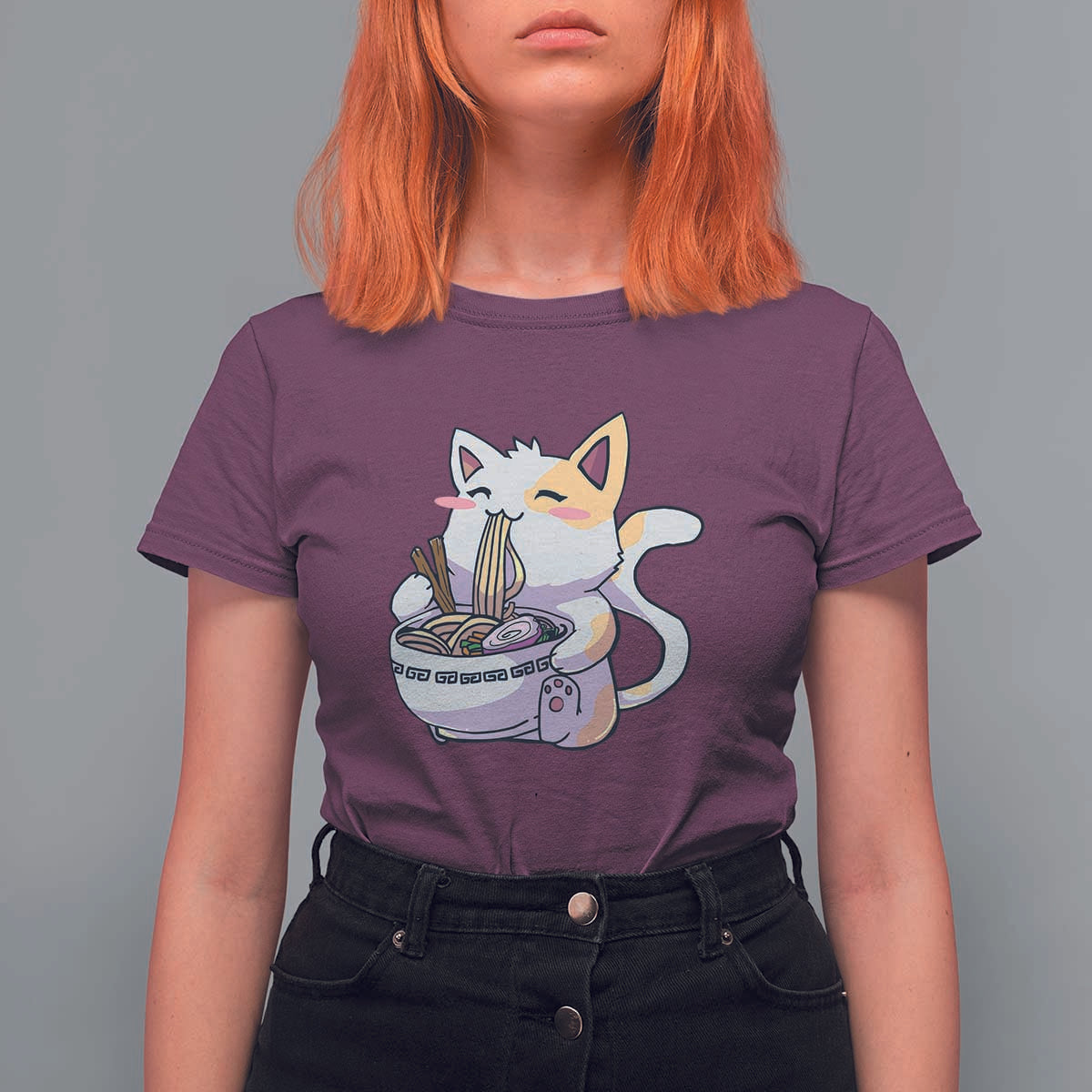 Ramen Cat Kawaii T Shirt For Women Anime Japanese Neko Cute Graphic - Wonder Print Shop