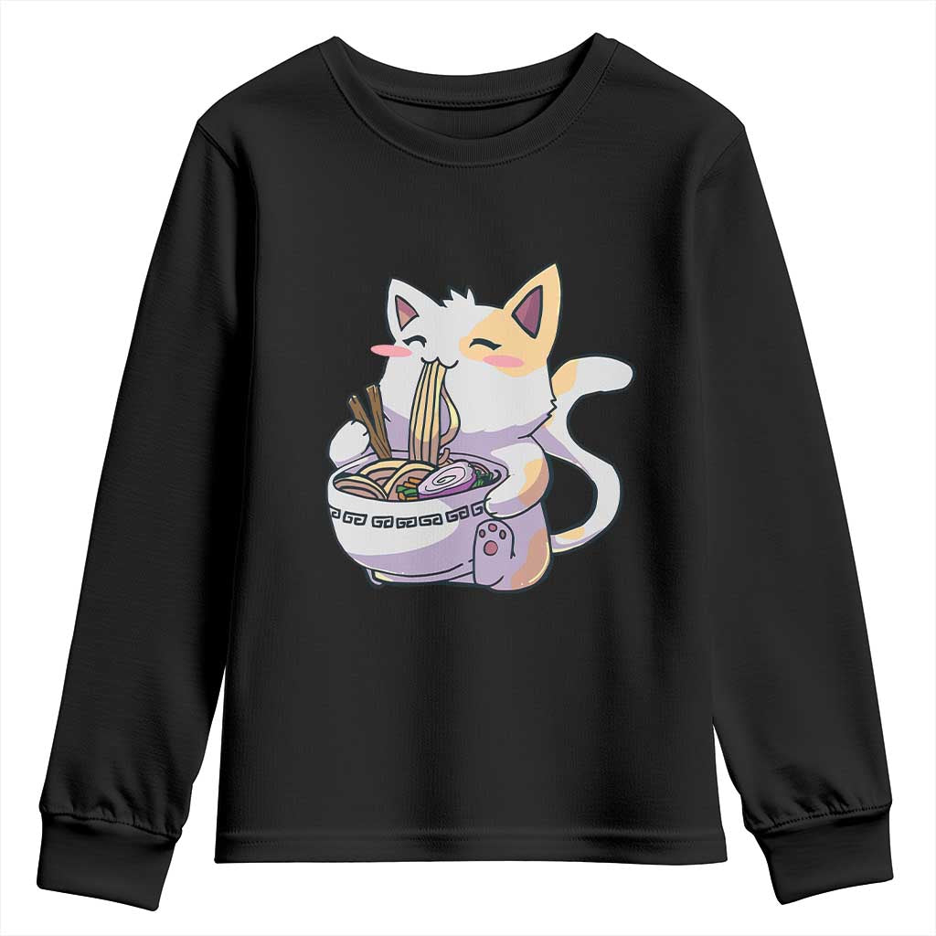 Ramen Cat Kawaii Youth Sweatshirt Anime Japanese Neko Cute Graphic - Wonder Print Shop
