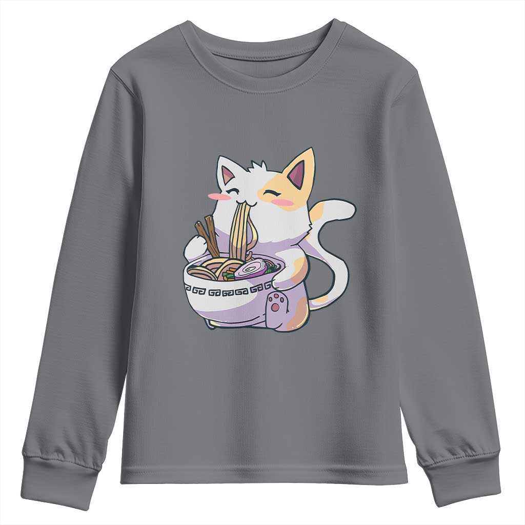 Ramen Cat Kawaii Youth Sweatshirt Anime Japanese Neko Cute Graphic - Wonder Print Shop