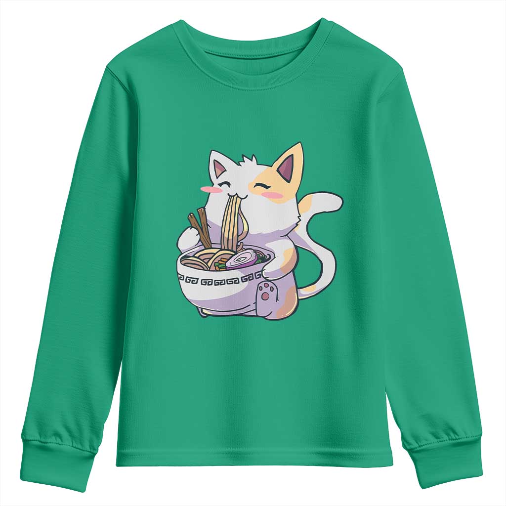 Ramen Cat Kawaii Youth Sweatshirt Anime Japanese Neko Cute Graphic - Wonder Print Shop