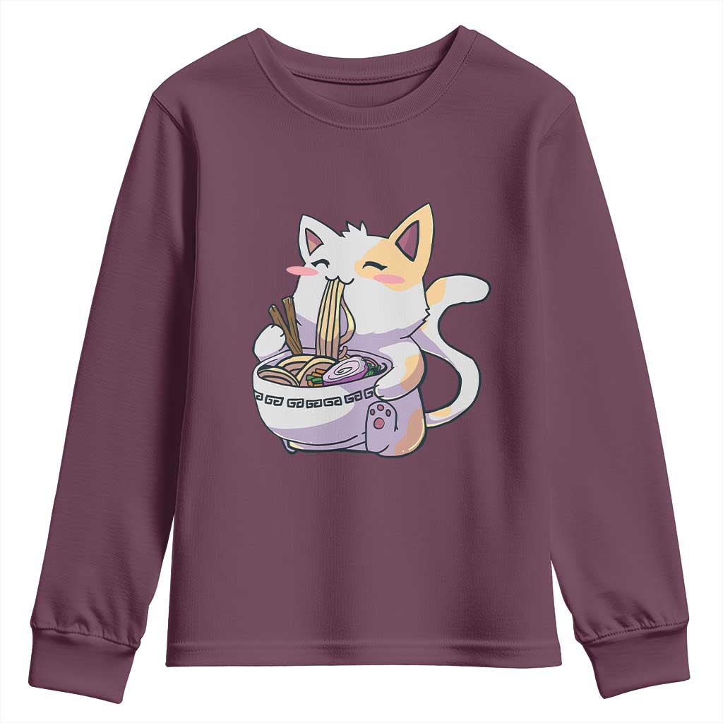 Ramen Cat Kawaii Youth Sweatshirt Anime Japanese Neko Cute Graphic - Wonder Print Shop