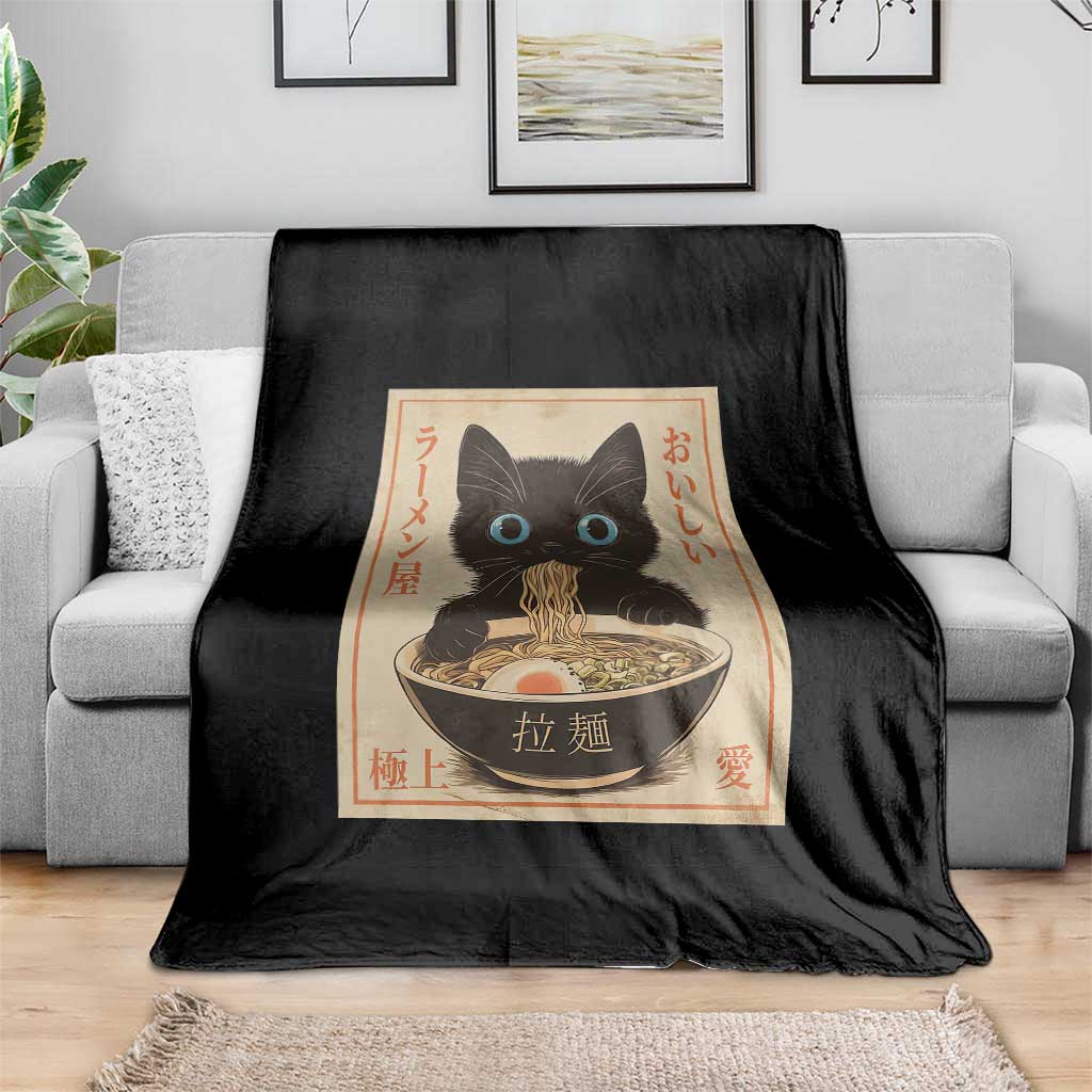 Vintage Kawaii Cat Ramen Graphic Throw Blanket Retro Japanese Anime Inspo - Wonder Print Shop