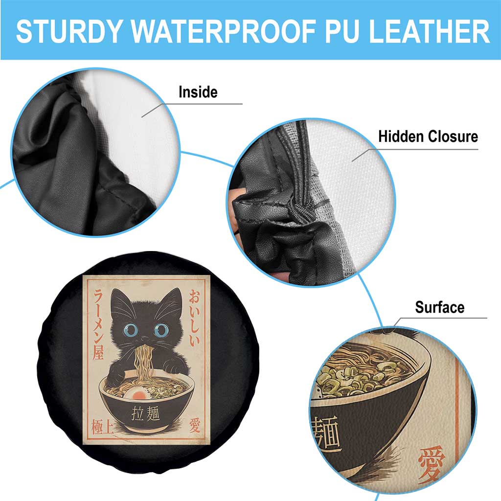 Vintage Kawaii Cat Ramen Graphic Spare Tire Cover Retro Japanese Anime Inspo - Wonder Print Shop