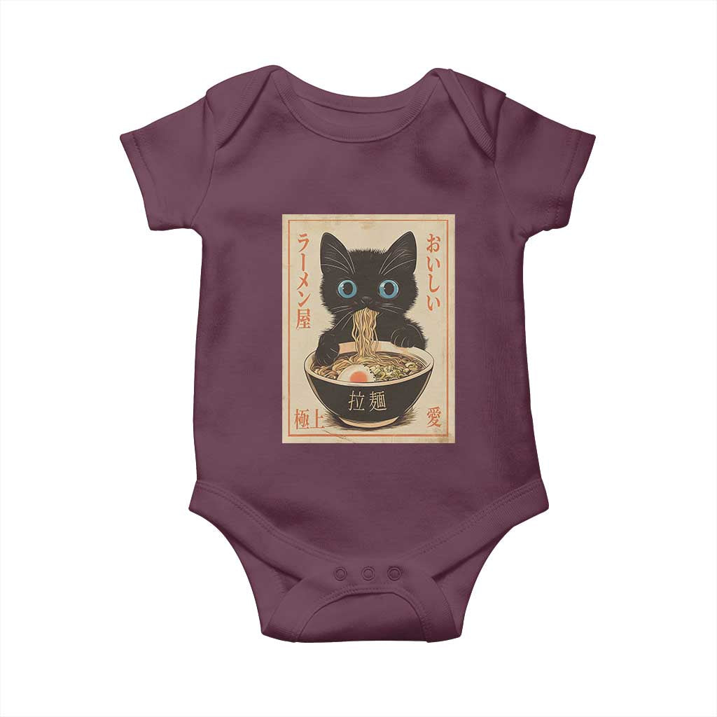 Vintage Kawaii Cat Ramen Graphic Baby Onesie Retro Japanese Anime Inspo - Wonder Print Shop