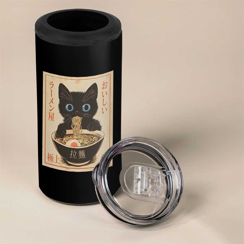 Vintage Kawaii Cat Ramen Graphic 4 in 1 Can Cooler Tumbler Retro Japanese Anime Inspo - Wonder Print Shop