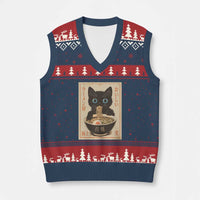 Vintage Kawaii Cat Ramen Graphic V-Neck Knit Sweater Vest Retro Japanese Anime Inspo - Wonder Print Shop