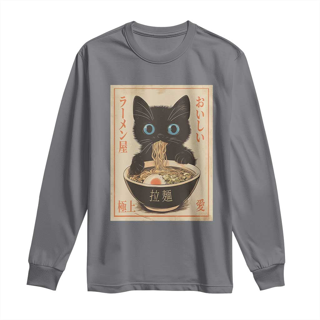 Vintage Kawaii Cat Ramen Graphic Long Sleeve Shirt Retro Japanese Anime Inspo - Wonder Print Shop