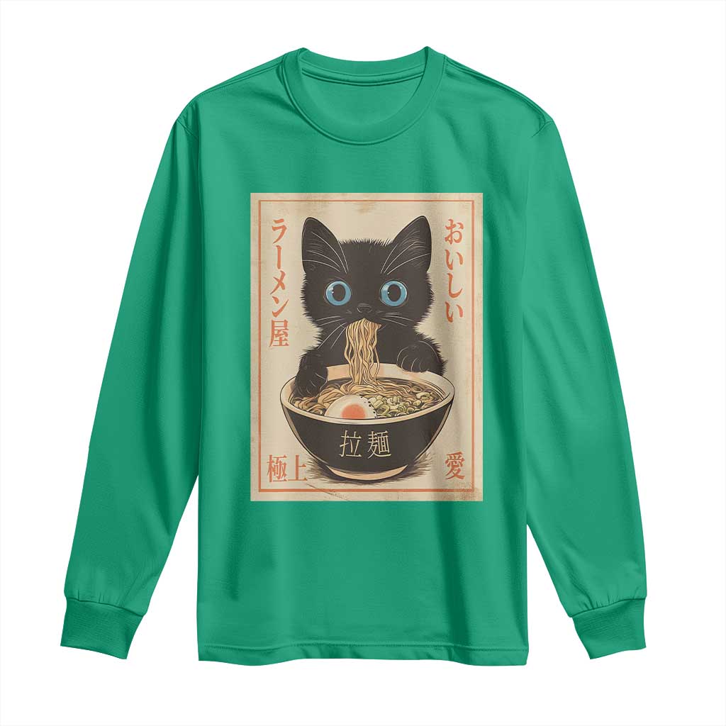 Vintage Kawaii Cat Ramen Graphic Long Sleeve Shirt Retro Japanese Anime Inspo - Wonder Print Shop