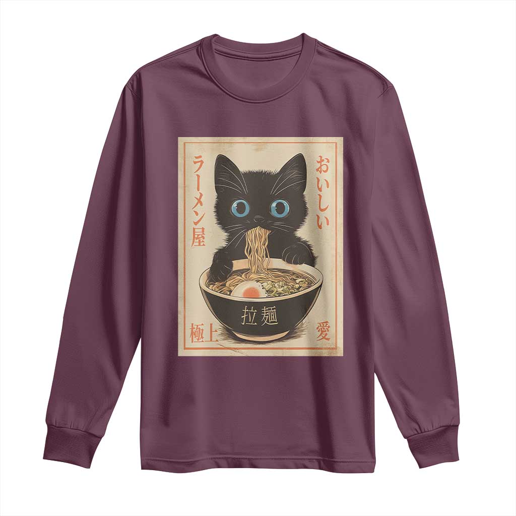 Vintage Kawaii Cat Ramen Graphic Long Sleeve Shirt Retro Japanese Anime Inspo - Wonder Print Shop