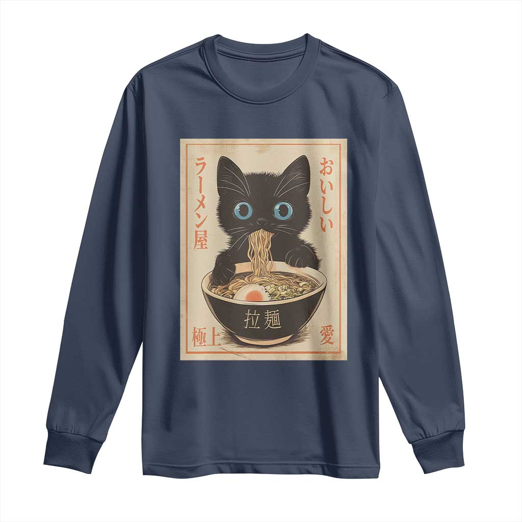Vintage Kawaii Cat Ramen Graphic Long Sleeve Shirt Retro Japanese Anime Inspo - Wonder Print Shop