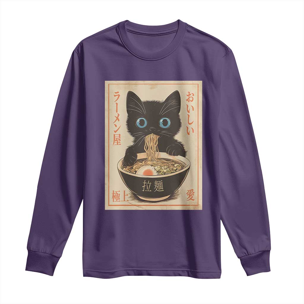 Vintage Kawaii Cat Ramen Graphic Long Sleeve Shirt Retro Japanese Anime Inspo - Wonder Print Shop